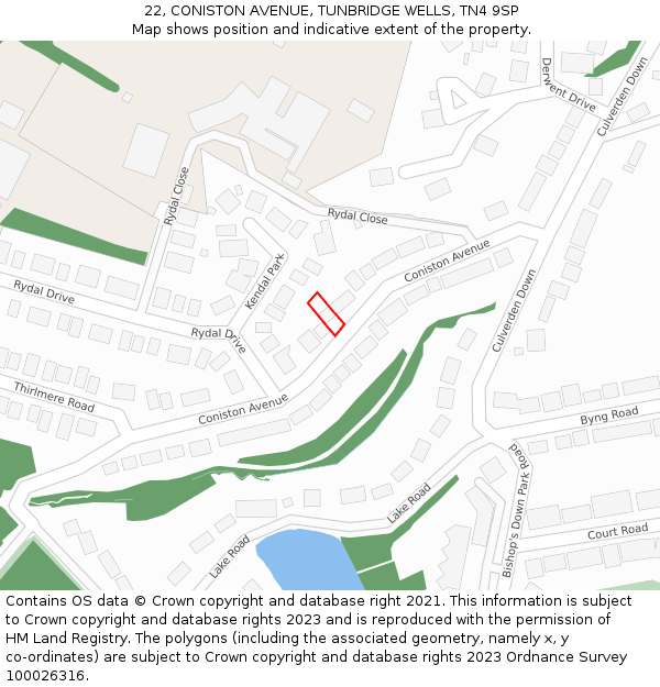 22, CONISTON AVENUE, TUNBRIDGE WELLS, TN4 9SP: Location map and indicative extent of plot