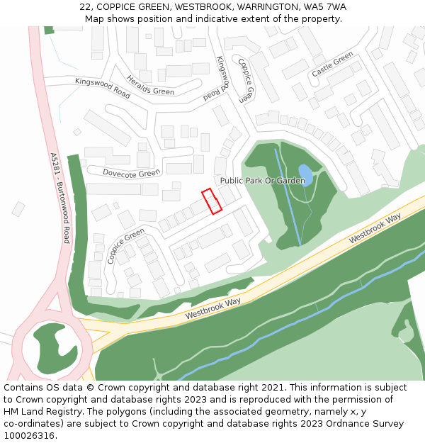 22, COPPICE GREEN, WESTBROOK, WARRINGTON, WA5 7WA: Location map and indicative extent of plot