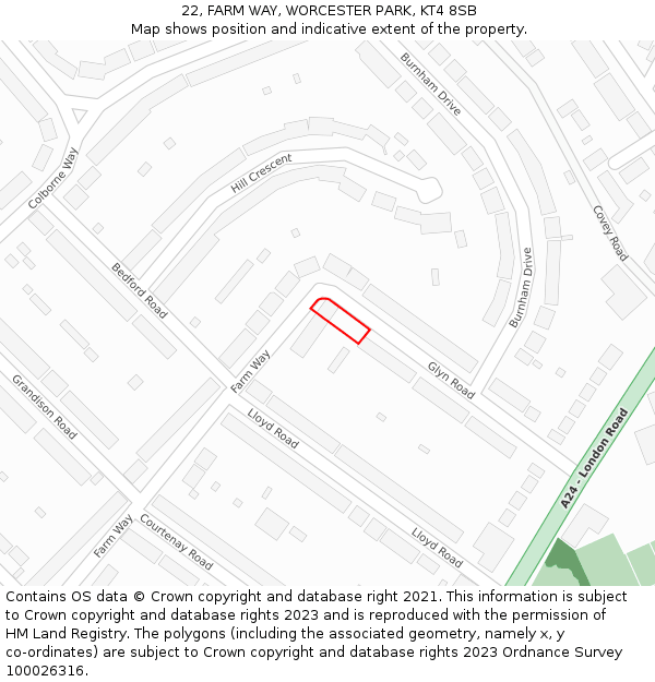 22, FARM WAY, WORCESTER PARK, KT4 8SB: Location map and indicative extent of plot