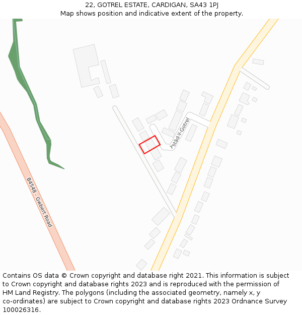 22, GOTREL ESTATE, CARDIGAN, SA43 1PJ: Location map and indicative extent of plot