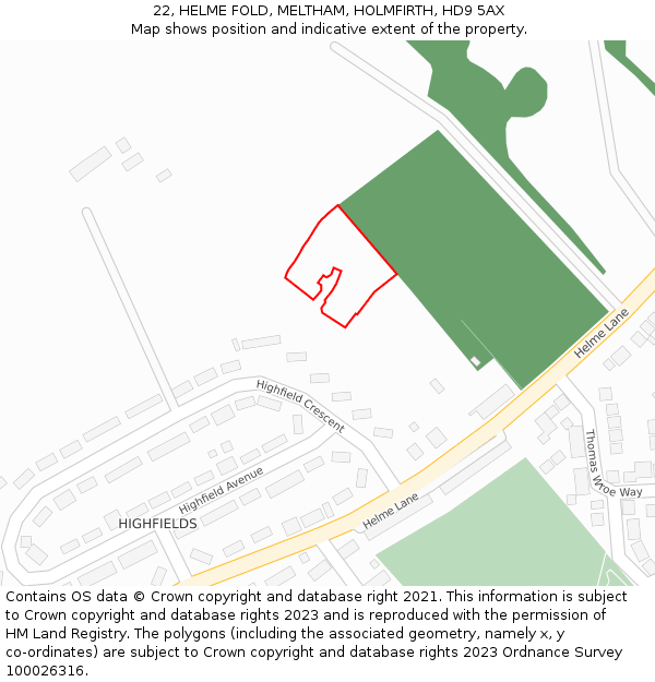 22, HELME FOLD, MELTHAM, HOLMFIRTH, HD9 5AX: Location map and indicative extent of plot