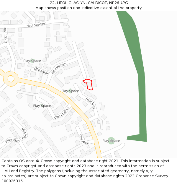 22, HEOL GLASLYN, CALDICOT, NP26 4PG: Location map and indicative extent of plot