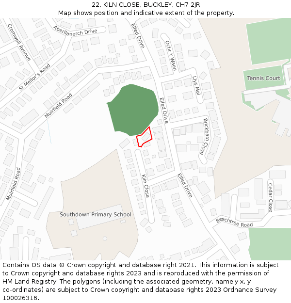 22, KILN CLOSE, BUCKLEY, CH7 2JR: Location map and indicative extent of plot