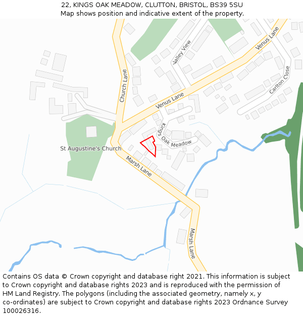 22, KINGS OAK MEADOW, CLUTTON, BRISTOL, BS39 5SU: Location map and indicative extent of plot