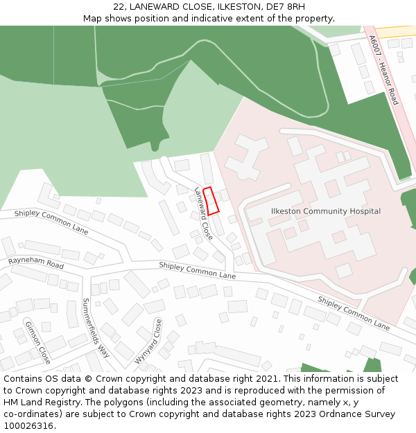 22, LANEWARD CLOSE, ILKESTON, DE7 8RH: Location map and indicative extent of plot