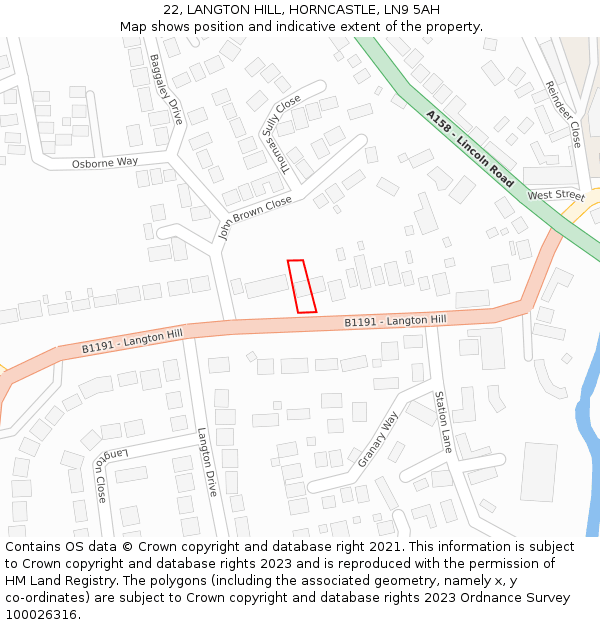 22, LANGTON HILL, HORNCASTLE, LN9 5AH: Location map and indicative extent of plot