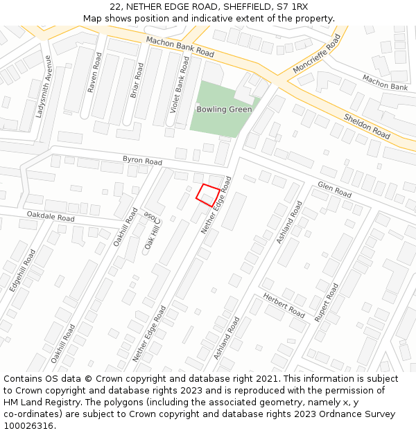 22, NETHER EDGE ROAD, SHEFFIELD, S7 1RX: Location map and indicative extent of plot