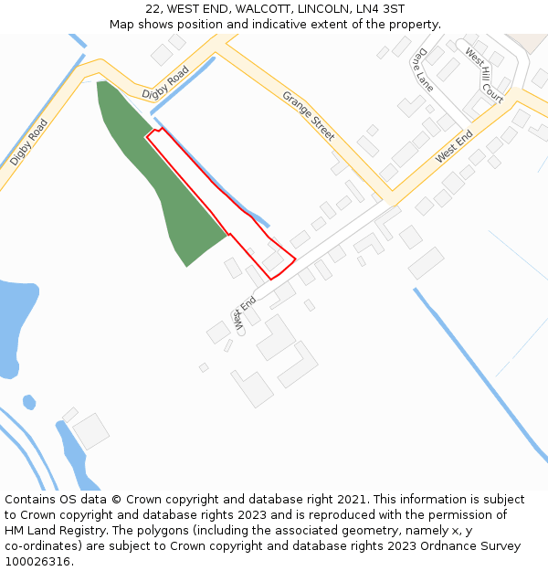 22, WEST END, WALCOTT, LINCOLN, LN4 3ST: Location map and indicative extent of plot