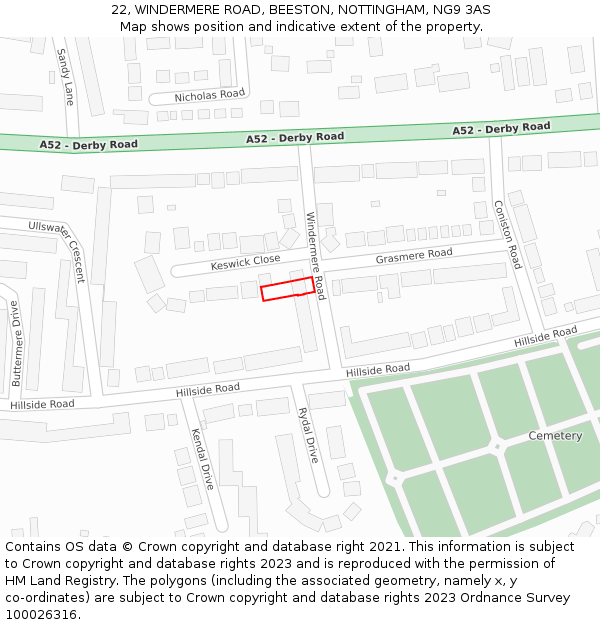 22, WINDERMERE ROAD, BEESTON, NOTTINGHAM, NG9 3AS: Location map and indicative extent of plot