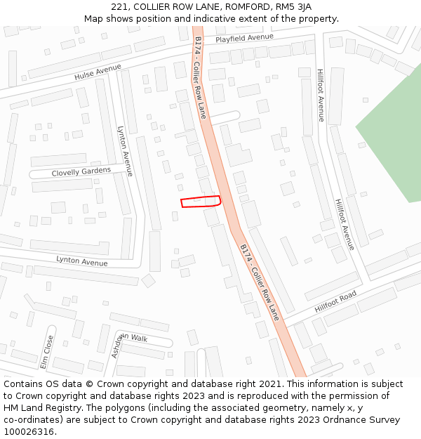 221, COLLIER ROW LANE, ROMFORD, RM5 3JA: Location map and indicative extent of plot