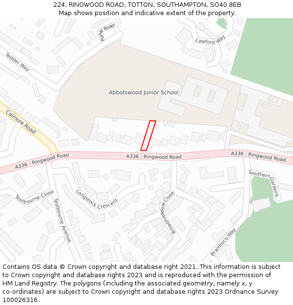 224, RINGWOOD ROAD, TOTTON, SOUTHAMPTON, SO40 8EB: Location map and indicative extent of plot