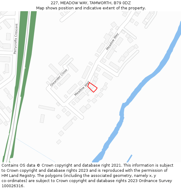 227, MEADOW WAY, TAMWORTH, B79 0DZ: Location map and indicative extent of plot