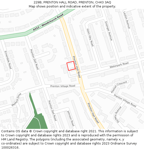 229B, PRENTON HALL ROAD, PRENTON, CH43 3AQ: Location map and indicative extent of plot