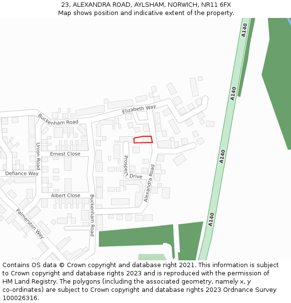 23, ALEXANDRA ROAD, AYLSHAM, NORWICH, NR11 6FX: Location map and indicative extent of plot