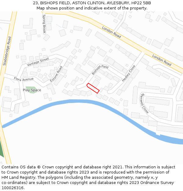 23, BISHOPS FIELD, ASTON CLINTON, AYLESBURY, HP22 5BB: Location map and indicative extent of plot