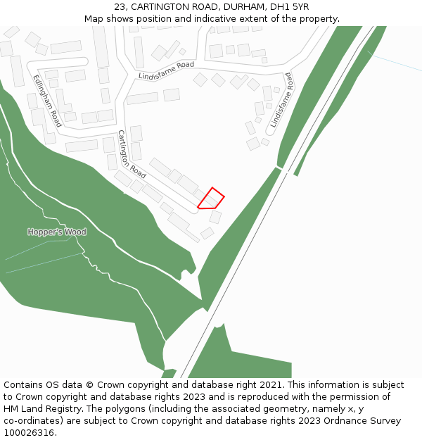 23, CARTINGTON ROAD, DURHAM, DH1 5YR: Location map and indicative extent of plot