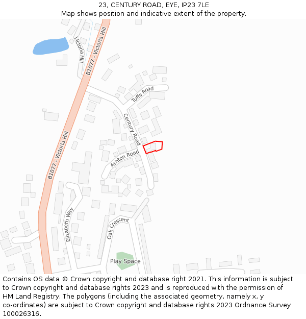 23, CENTURY ROAD, EYE, IP23 7LE: Location map and indicative extent of plot