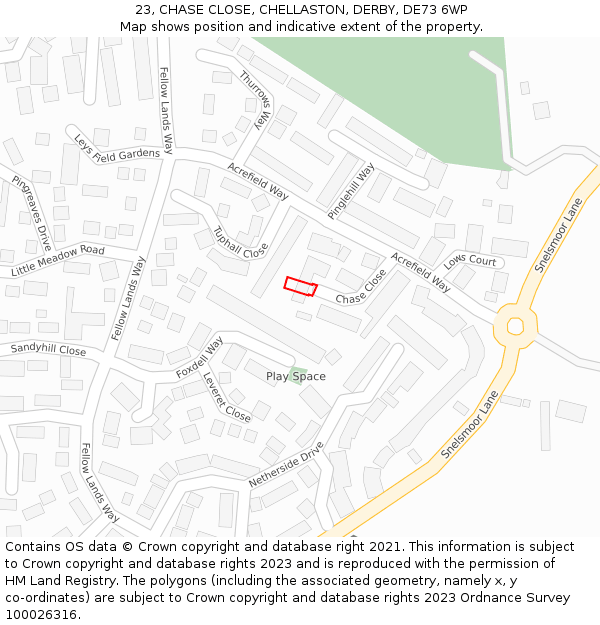 23, CHASE CLOSE, CHELLASTON, DERBY, DE73 6WP: Location map and indicative extent of plot