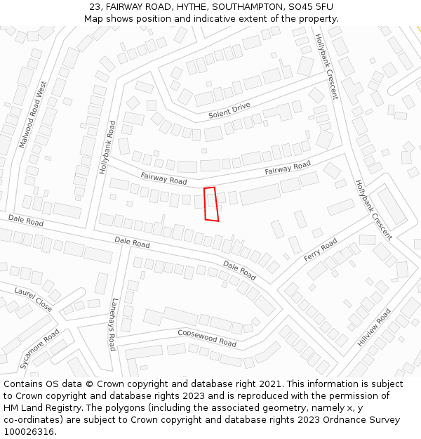 23, FAIRWAY ROAD, HYTHE, SOUTHAMPTON, SO45 5FU: Location map and indicative extent of plot