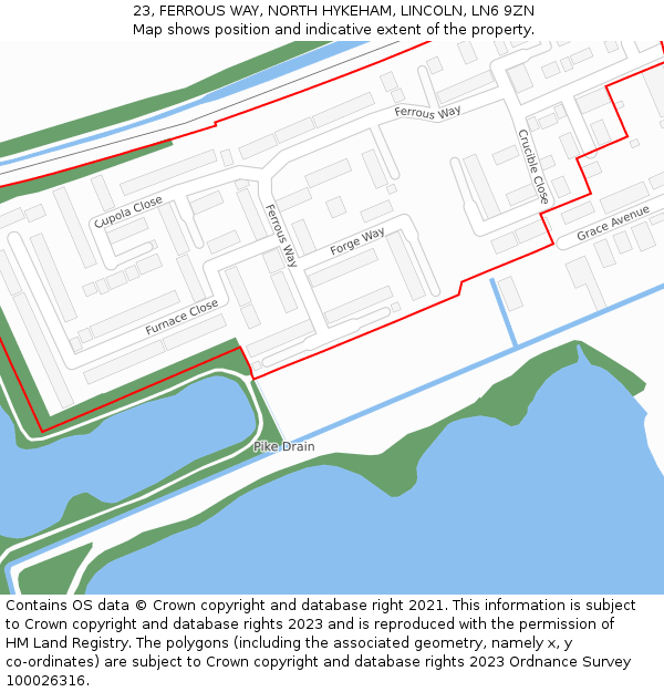 23, FERROUS WAY, NORTH HYKEHAM, LINCOLN, LN6 9ZN: Location map and indicative extent of plot