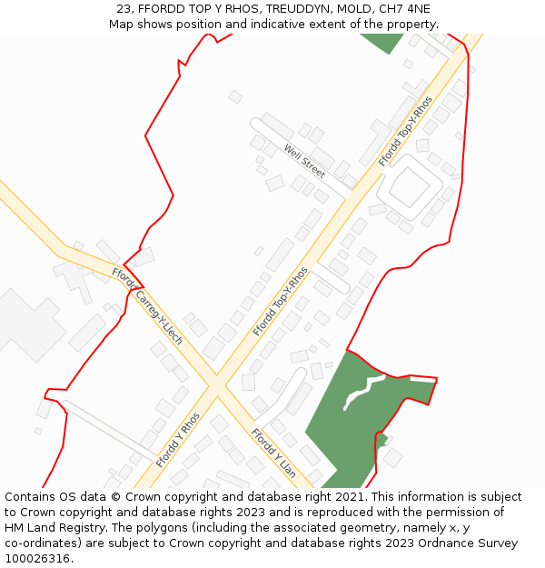 23, FFORDD TOP Y RHOS, TREUDDYN, MOLD, CH7 4NE: Location map and indicative extent of plot