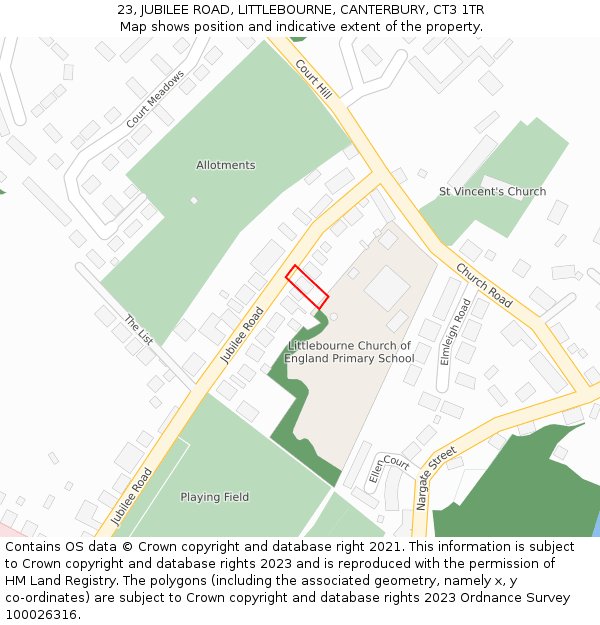 23, JUBILEE ROAD, LITTLEBOURNE, CANTERBURY, CT3 1TR: Location map and indicative extent of plot