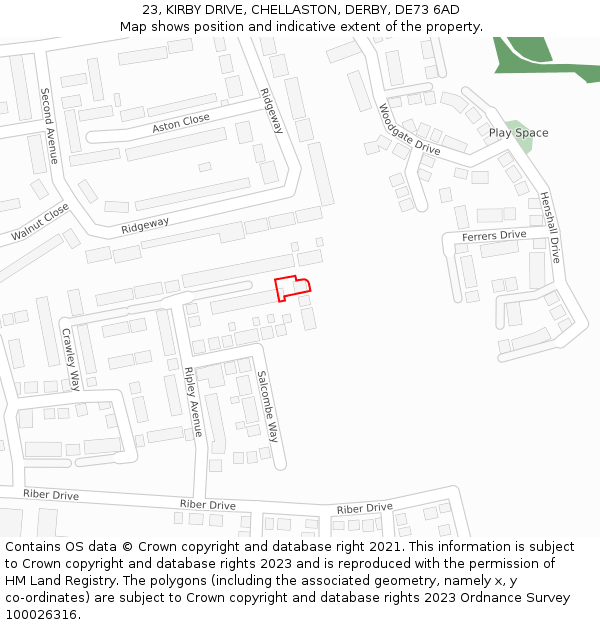 23, KIRBY DRIVE, CHELLASTON, DERBY, DE73 6AD: Location map and indicative extent of plot