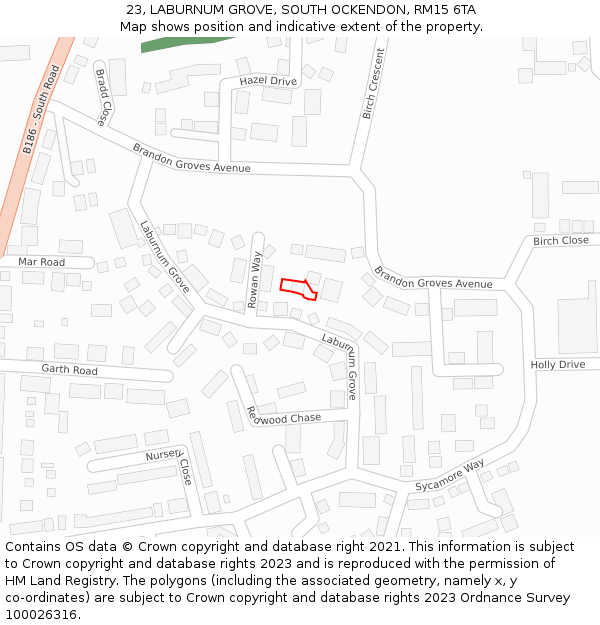 23, LABURNUM GROVE, SOUTH OCKENDON, RM15 6TA: Location map and indicative extent of plot