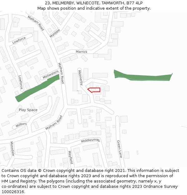 23, MELMERBY, WILNECOTE, TAMWORTH, B77 4LP: Location map and indicative extent of plot