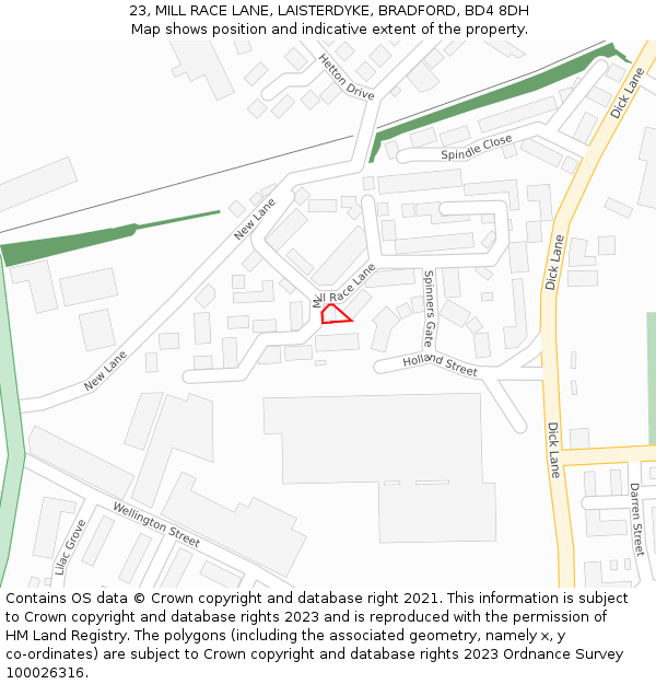 23, MILL RACE LANE, LAISTERDYKE, BRADFORD, BD4 8DH: Location map and indicative extent of plot