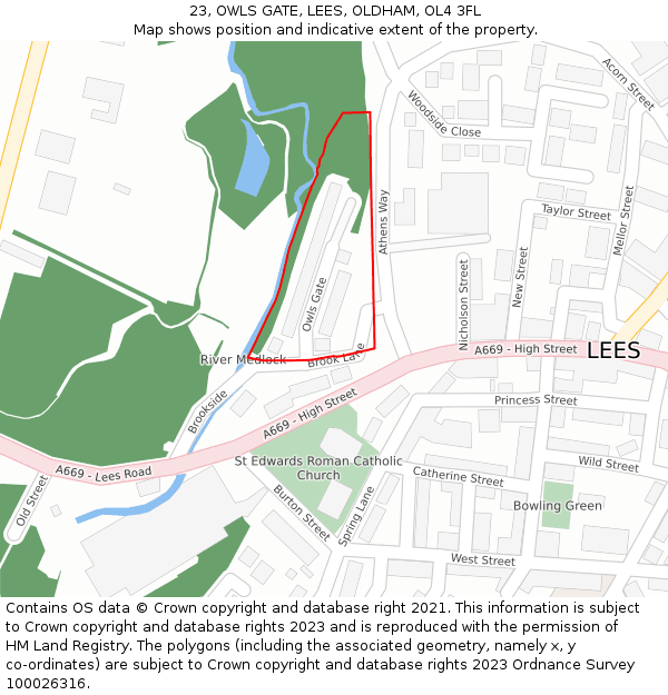 23, OWLS GATE, LEES, OLDHAM, OL4 3FL: Location map and indicative extent of plot