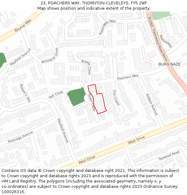 23, POACHERS WAY, THORNTON-CLEVELEYS, FY5 2WF: Location map and indicative extent of plot