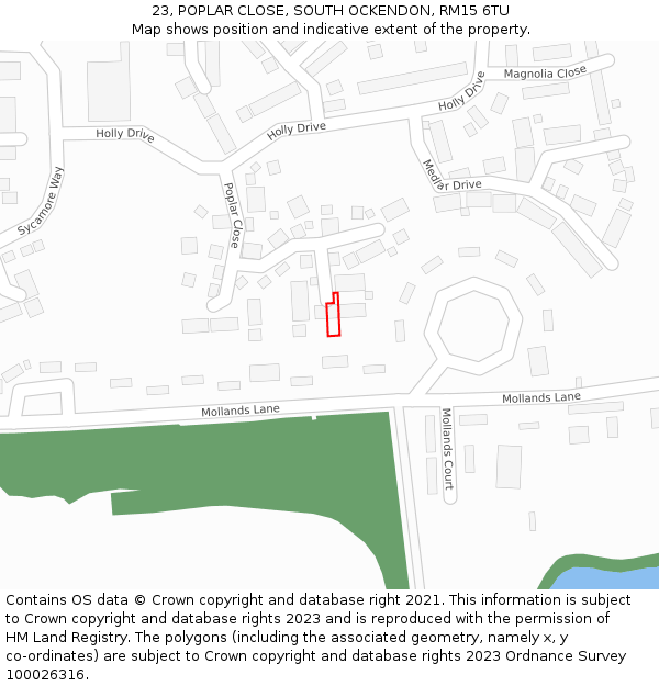 23, POPLAR CLOSE, SOUTH OCKENDON, RM15 6TU: Location map and indicative extent of plot