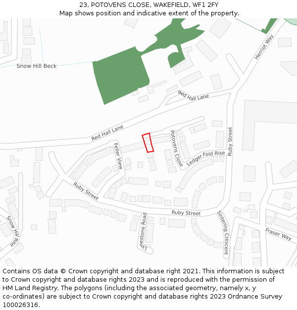 23, POTOVENS CLOSE, WAKEFIELD, WF1 2FY: Location map and indicative extent of plot