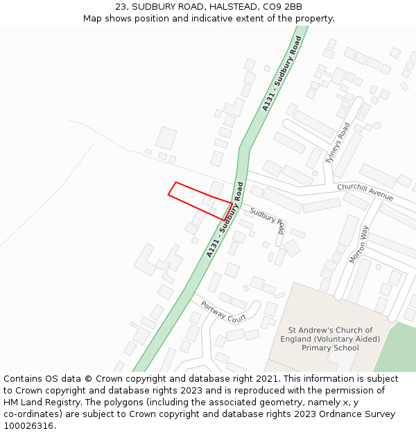 23, SUDBURY ROAD, HALSTEAD, CO9 2BB: Location map and indicative extent of plot