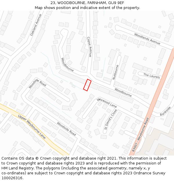 23, WOODBOURNE, FARNHAM, GU9 9EF: Location map and indicative extent of plot