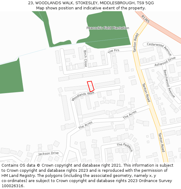 23, WOODLANDS WALK, STOKESLEY, MIDDLESBROUGH, TS9 5QG: Location map and indicative extent of plot