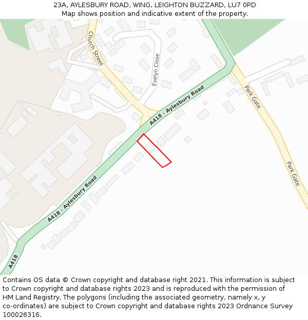 23A, AYLESBURY ROAD, WING, LEIGHTON BUZZARD, LU7 0PD: Location map and indicative extent of plot