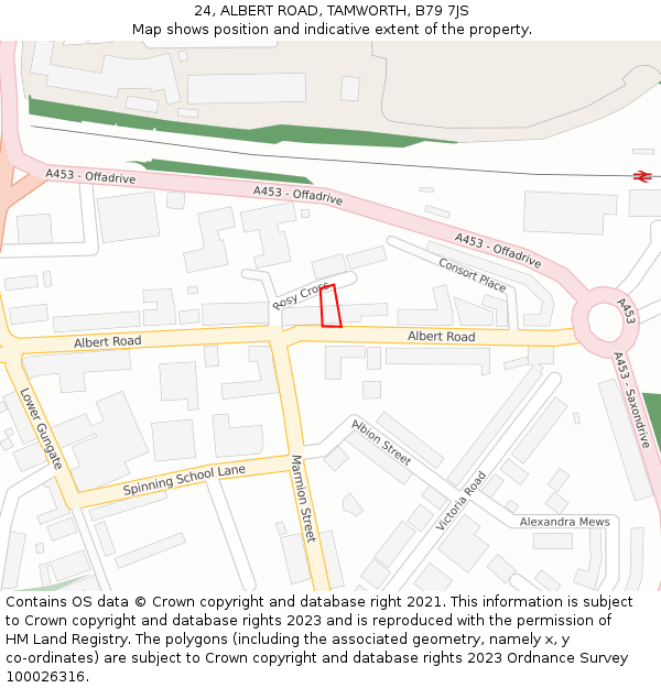 24, ALBERT ROAD, TAMWORTH, B79 7JS: Location map and indicative extent of plot