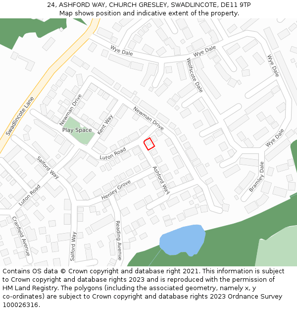 24, ASHFORD WAY, CHURCH GRESLEY, SWADLINCOTE, DE11 9TP: Location map and indicative extent of plot