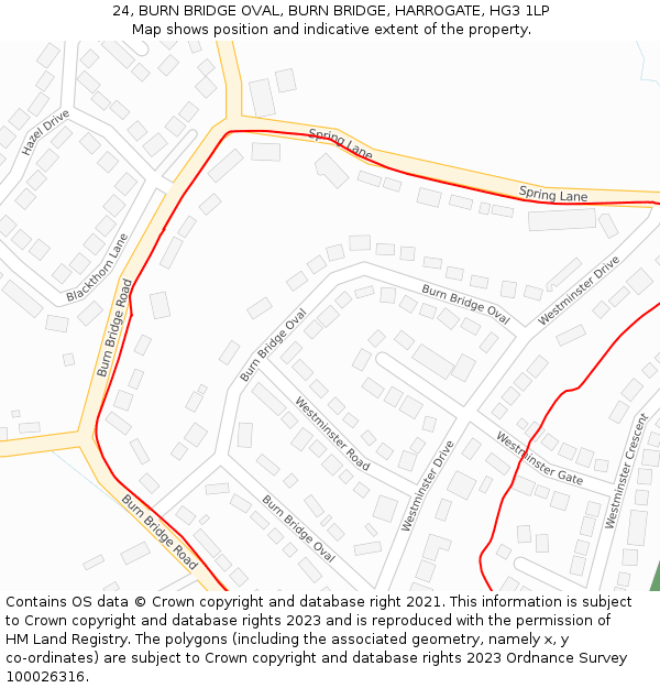 24, BURN BRIDGE OVAL, BURN BRIDGE, HARROGATE, HG3 1LP: Location map and indicative extent of plot