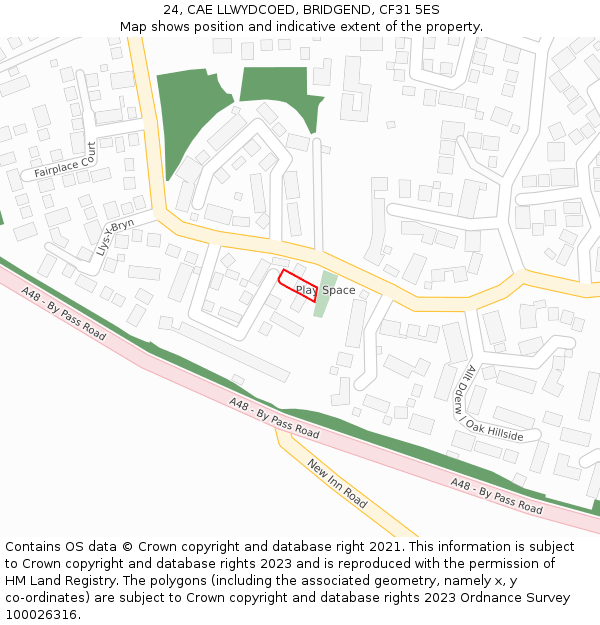 24, CAE LLWYDCOED, BRIDGEND, CF31 5ES: Location map and indicative extent of plot