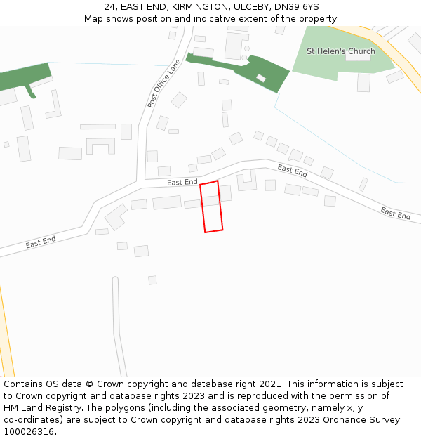 24, EAST END, KIRMINGTON, ULCEBY, DN39 6YS: Location map and indicative extent of plot