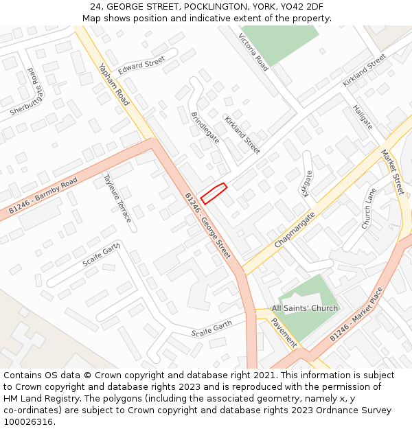 24, GEORGE STREET, POCKLINGTON, YORK, YO42 2DF: Location map and indicative extent of plot