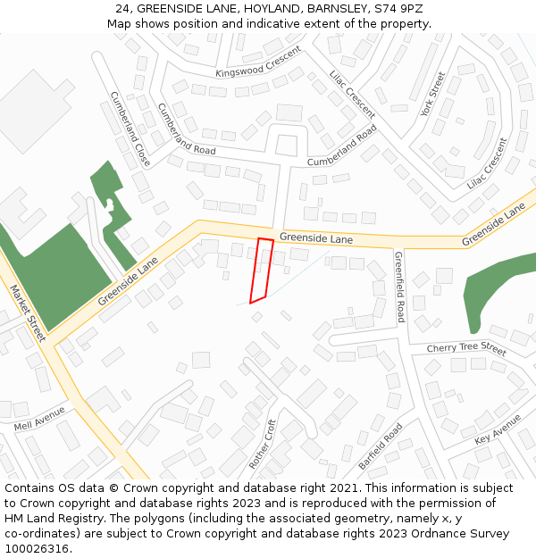 24, GREENSIDE LANE, HOYLAND, BARNSLEY, S74 9PZ: Location map and indicative extent of plot