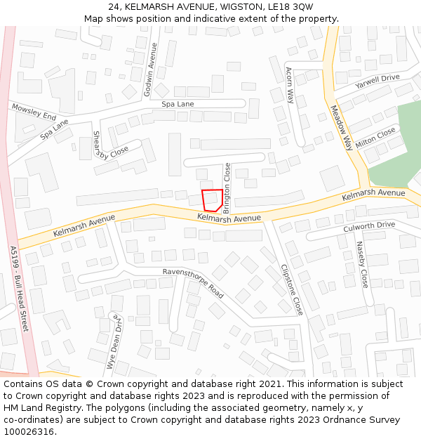 24, KELMARSH AVENUE, WIGSTON, LE18 3QW: Location map and indicative extent of plot