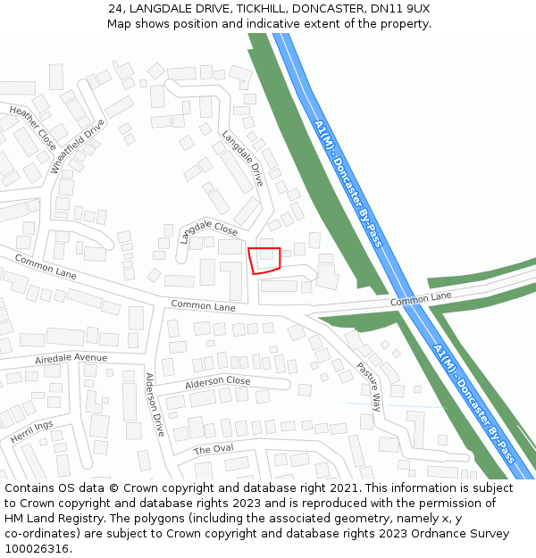 24, LANGDALE DRIVE, TICKHILL, DONCASTER, DN11 9UX: Location map and indicative extent of plot