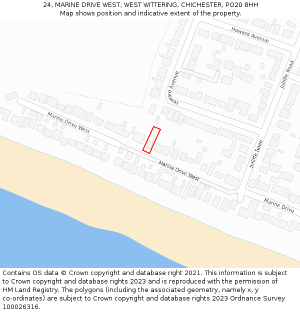 24, MARINE DRIVE WEST, WEST WITTERING, CHICHESTER, PO20 8HH: Location map and indicative extent of plot