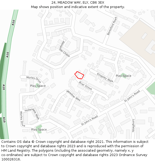 24, MEADOW WAY, ELY, CB6 3EX: Location map and indicative extent of plot