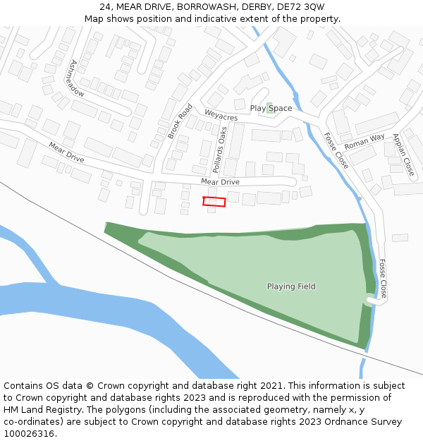 24, MEAR DRIVE, BORROWASH, DERBY, DE72 3QW: Location map and indicative extent of plot